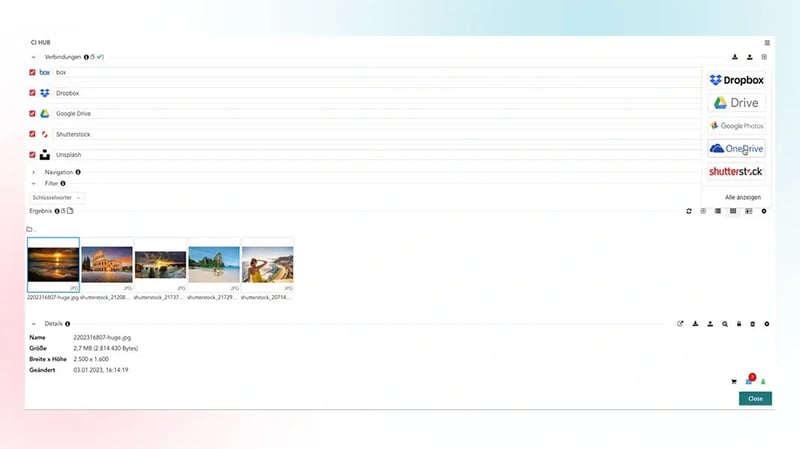 CI HUB SharePoint add-in interface for easy asset access from DAM